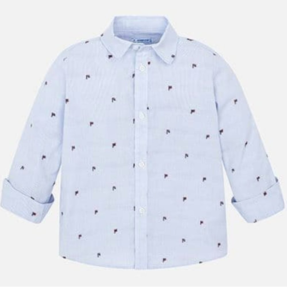 MAYORAL BOYS BUTTON DOWN JACARD SHIRT.  SIZE 7 SLIM FIT.